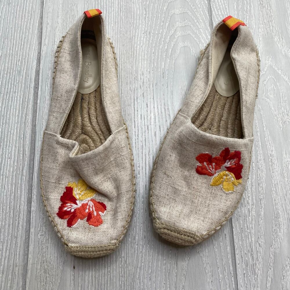 Vera Bradley The Dune Tan Floral Embroidered Espadrille Slip On Flats 9